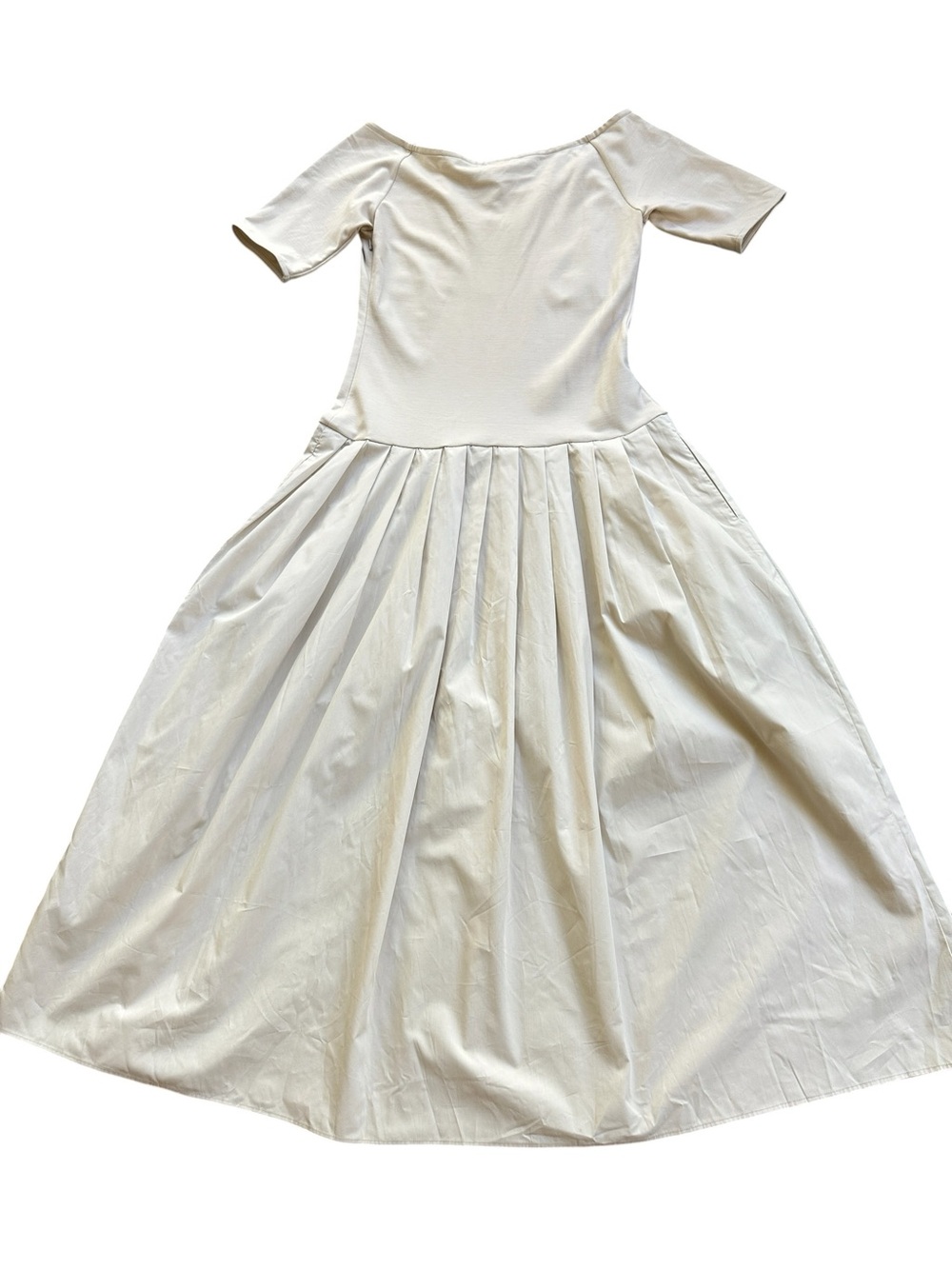 NWT Marcella Mila Dress L Cream Ponte Cotton Midi Fit Flare Pockets - Picture 11 of 15